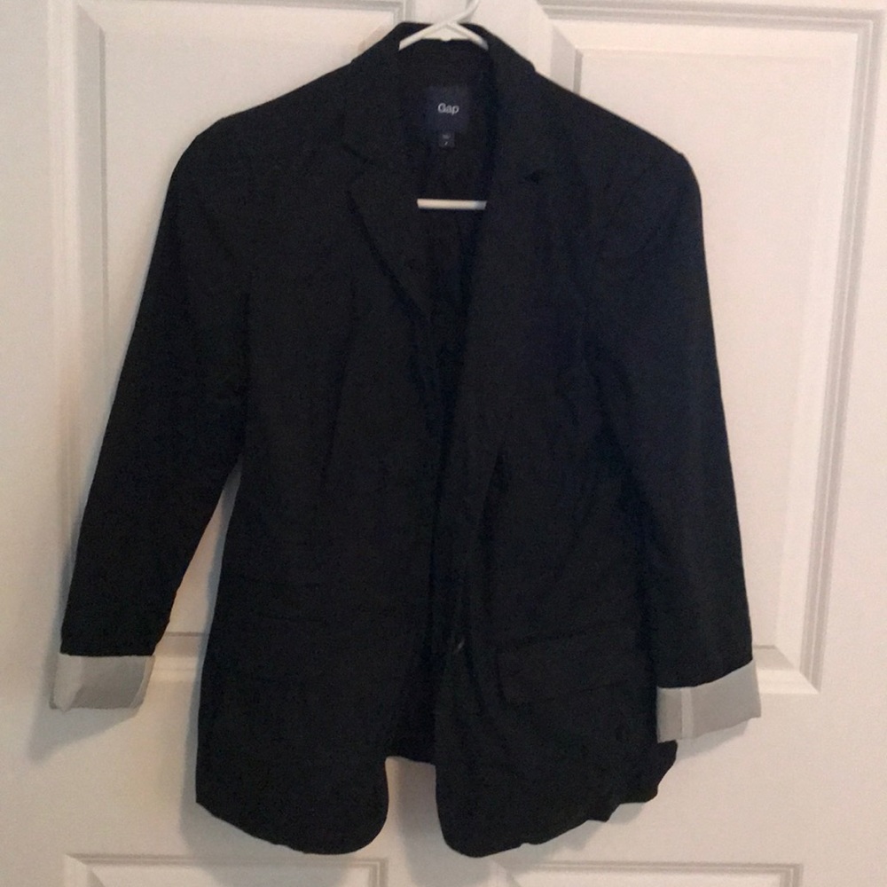 Black Gap Blazer With Cuffed Sleeves Gem